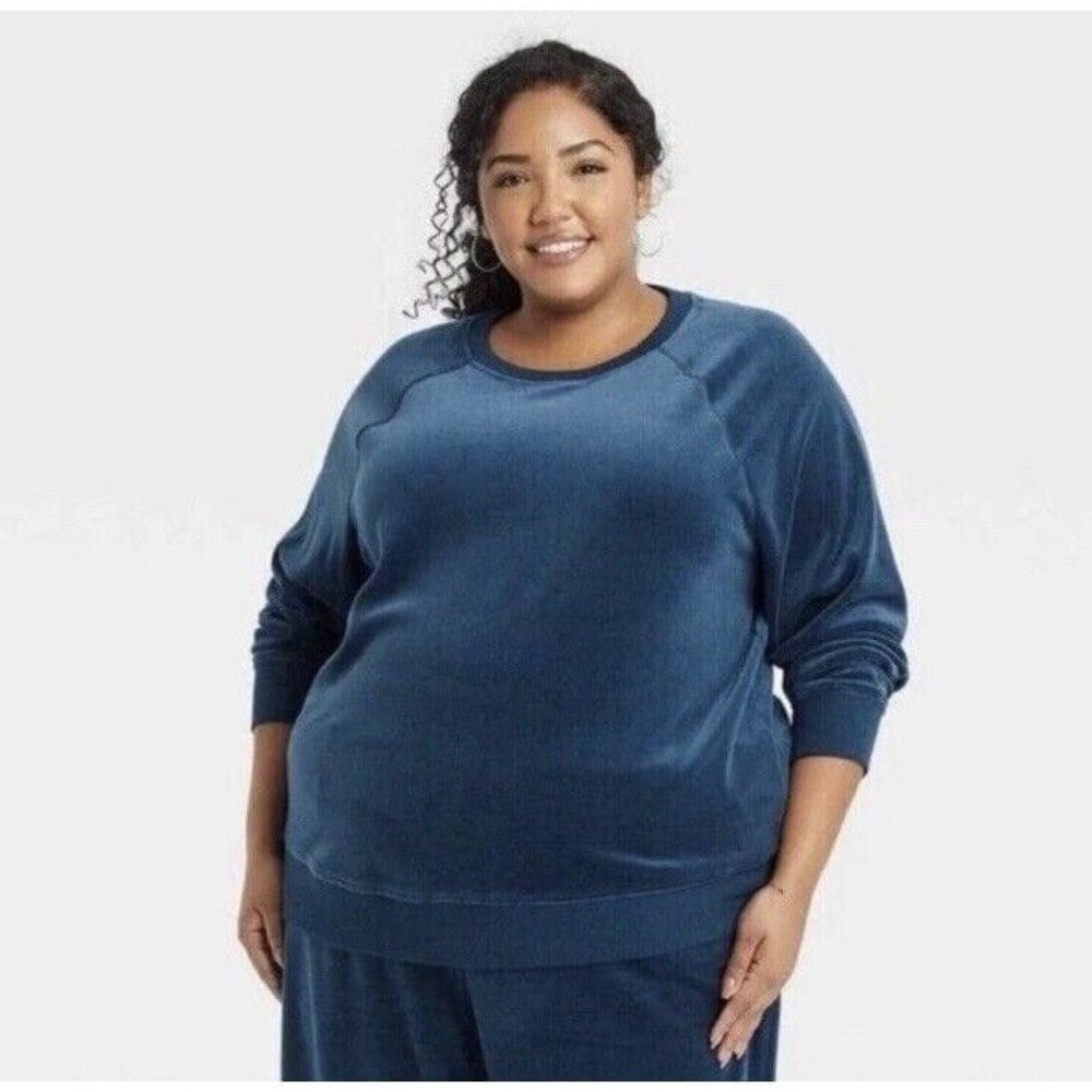 New Ava & Viv Navy Blue Velour Jogger Pants & Crewneck Sweatshirt Set -Sz 2X NWT - Picture 3 of 12